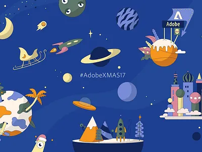 Adobe Xmas 2017 flat galaxy illustration planets vector art xmas
