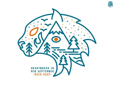 Heartbreak in Mid September Monoline blue line lineart monoline neck deep outline pop punk september thin tiger tshirt design yellow