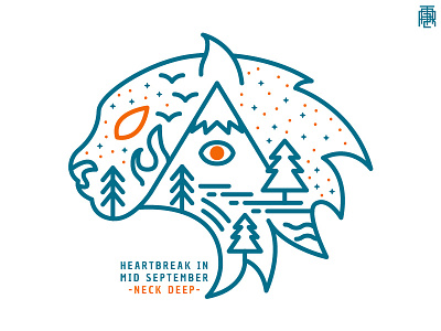 Heartbreak in Mid September Monoline blue line lineart monoline neck deep outline pop punk september thin tiger tshirt design yellow