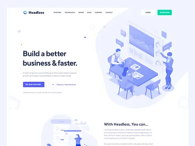 Headless || Landing Page agency app business clean color design flat illustration landing landing page minimal software house startup trend typography ui uiux ux web website