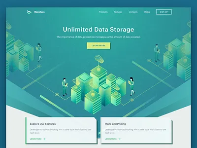 Unlimited Data Storage branding cryptocurrency freebies header illustration illustration isometric landing page onboarding sketch template ui8 vector web design