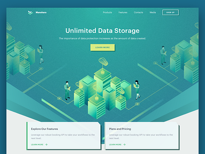 Unlimited Data Storage branding cryptocurrency freebies header illustration illustration isometric landing page onboarding sketch template ui8 vector web design