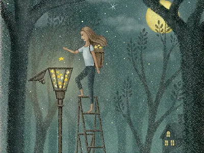 Light It Up artwork cat children book fairytale forest illustration illustration art light midnight moon moonlight night painting star starry starry sky storybook streetlight