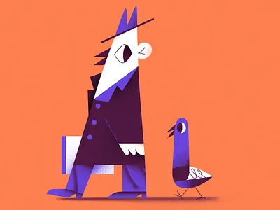 White crow bird character flat grain illustration retro texture vector web