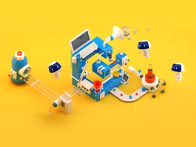 Banner for EUX blog 3d banner bule c4d cinema 4d design illustration logo model process robot yellow