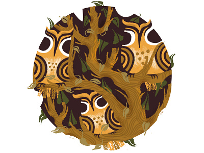 Three Owls birds branches design digital feathers illustation leaves nature oak owl owls photoshop tree