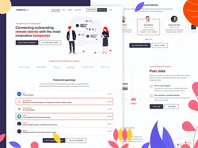 RemoteLists - Landing Page 2d 2d design app companies hire hiring home homepage jobs landing landing page login mobile recruit recruitment remote remote work signup subscribe web