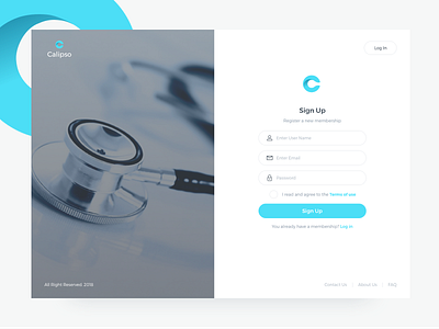 Calipso Medical App Sign Up app design desktop form input log in page saas sign in sign up ui ux web