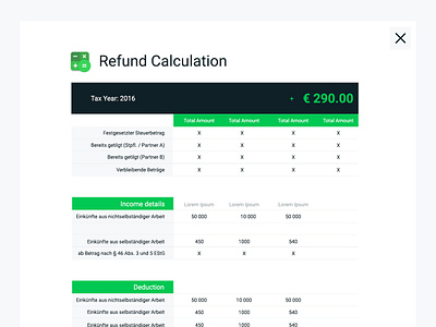 Taxando_app app calcuator app calculation calculator dash board german refund tax taxes