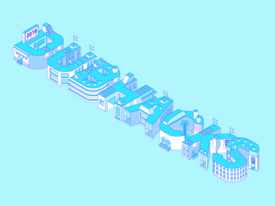 DUBHACKS – The Illustration abstract architecture branding buildings geomteric hackathon identity illustration isometric monoline outline student work word