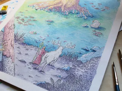 Grith forest illustration magician mangrove moose pond sanctuary the words project tree water watercolor