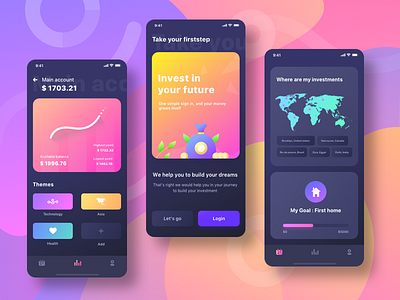 Firststep dark mode exploration create darkmode graph health home illustration investment login onboarding profile technology users