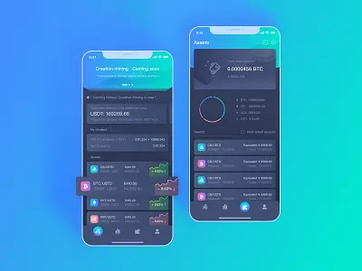 Bitcoin Exchange APP，Homepage and Assets Page app bitcoin digital assets eth ethereum icon illustration type ui ux