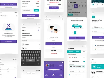 Movie Ticket Booking App UI KIT card cards checkout dribble invite movie app payment profile referearn screen seat selection ticket ui kit