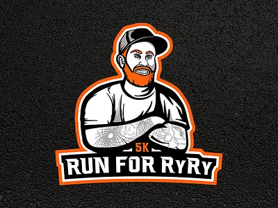 5k Run For RyRy - Logo and Shirt Design 5k beard emote esports hat illustration logo man orange red redhead road run running shirt tattoo tattoos