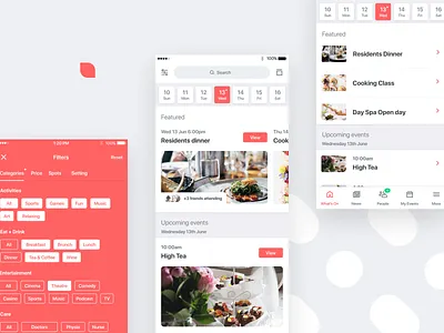 What's On Event Finder app calendar card dates events filter list mobile real work ui ux view whats on