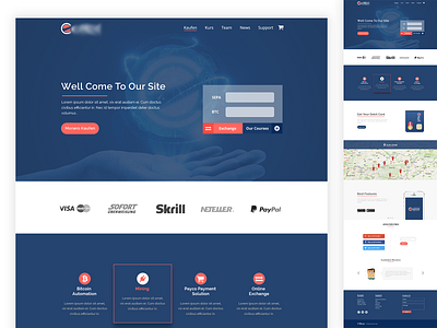 Cryptocurrency bitcoin blue clean cryptocurrency currency currency converter elegant landing page landing page design mining paypl skrill sofort visa website white