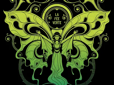 Absinthe alcohol butterfly character design fairy french ghost illustration liquor poster print screen print spirit spirits wings woman