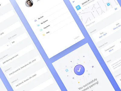 RJ Parking App - Other screens blue car design graph location map navigation ui