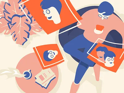 Memento chill: Pictures delivery ai chill colors face recognition flat illustration onboarding picture progressive web app pwa startup ui