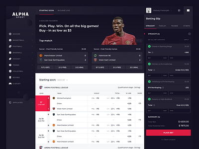 Alpha Sport: Main page alpha bet bets bettings dark design dark interface gambling grid main page sport sportbook