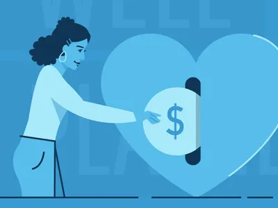 Buy what you love blue brand illustration branding character colorful design gaming illustration purchase ui vector video game woman