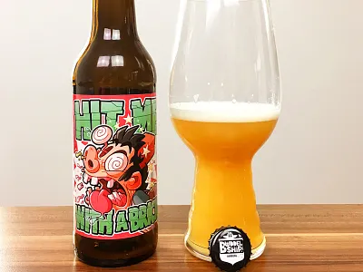 Hit me with a Brick! (Picture) beer bottle branding brew cartoon character craft beer design drawing green illustration logo picture typography vector