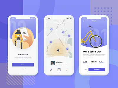 Apps Sharing Bike Exploration 3gps apps artificial intelligence bike details illustration lock navigation parking rent sharing startup