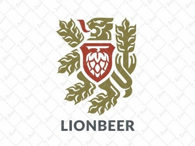 Brewery Lion Logo animal logo beer brewery brewing coat of arms craft beer craft beer brand craft beer logo crest logo heraldic lion heraldry hops lion lion logo logo for sale shield wheat