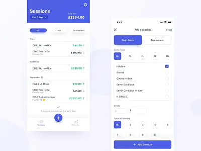 Live Poker Tracker app clean color colour design finance flat ios mobile money poker tracker typography ui ux