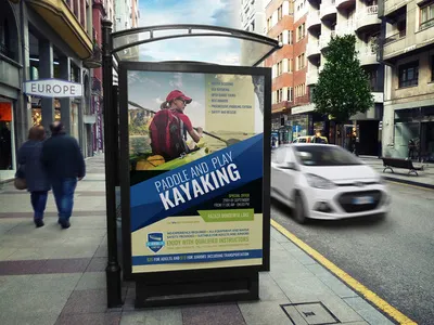 Kayaking Poster Template adrenaline adventure bambi jumping camp camping climbing excitement holiday jet ski kayaking leaflet nature parasailing passion poster racing rafting safari sand sea