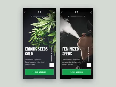 Errors Seeds // Mobile screens black cannabis clean creativity design homepage main minimal mobile ui ux web website weed
