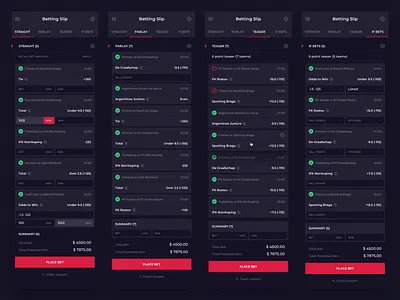 Alpha Sport: Betting Slip alpha bet bets betslip betting slip bettings dark design dark interface gambling grid sport sportbook ui