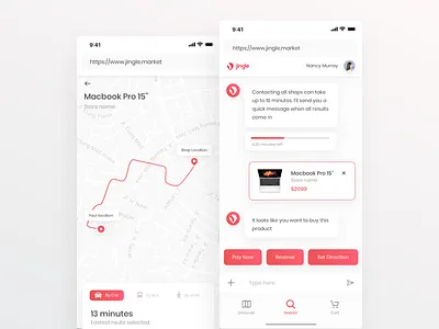 Product search flow | Jingle | Chatbot App app design chatbot chatbot app ios app iphone x app mobile shop product find