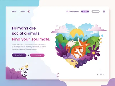 Match up app animal app date illustration landingpage match ui ux web