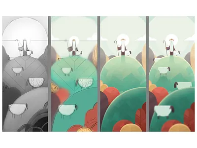 Watcher Process digital illustration process shapes sheep shepherd