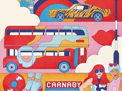 LONDON STORIES 70s flat icon illustration london pattern poster vector