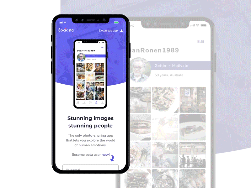 Mobile First Design For Sociasta App Promo Website adobe aftereffects adobephotoshop advertising blue brand identity design color graphic design illustration iphonex landingpage mobile design mobileapp promo responsive sketch socialnetwork ui userinterfaces ux webdesign