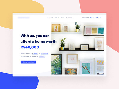 Fintech landing page blue flat home landing mortgage start up ui user testing ux warm website