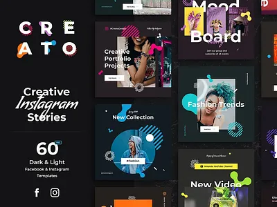 Creato Social Media Templates adobe branding design font icon icons illustration instagram story kit logo mousecrafted photoshop resource sketch social template typography ui ux vector