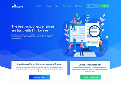 Landing page blue clean education gradebook gradient illustration interface ui ux