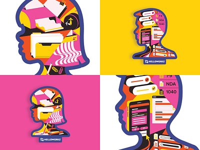 Helloworks HR Onboarding Illustration and Stickers campaign hellosign illustration office sticker