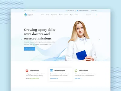 Medifair Medical Home Page doctor health healthcare home home page ui hospital landing page medical medical home page medical website medicine simple ux webite design