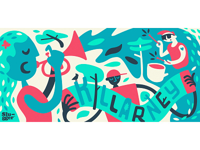 Coop Mural : The Neighbourhood Band accordian band calgary drummer mural trees trumper wall art