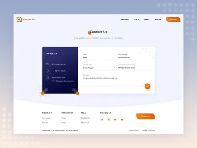 Retrospective contact contact form contact us design form orange ui ux web web design