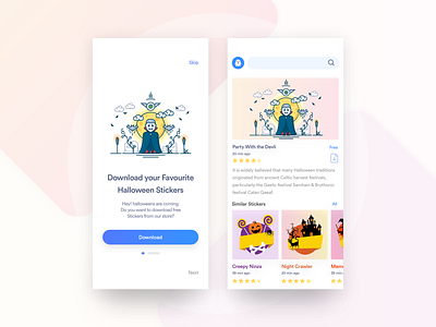 Sticker App UI android app design illustration ios ironsketch mobile redesign typography ui ux website