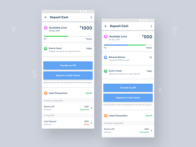 Cash Deposit design analytics android cash deposit ios material minimal money payment riders transaction transfer