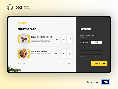Checkout | Daily UI challenge - Day 002/100 animation cart checkout clean design daily ui daily ui 002 dark dark ui ecommerce george samuel interaction interaction design landing page restaurant landing ui design ui ux design user experience user interface visual design web design