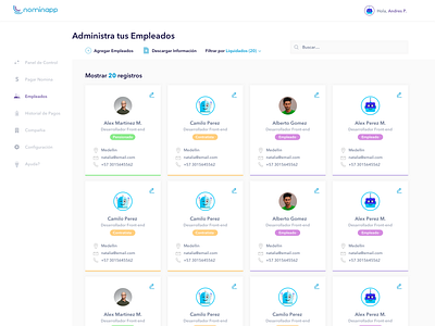 HR app cards clean dashboard design flat layout minimal ui ux web website