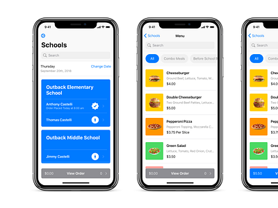 School Food Menu categories filter flow food food app food order ios iphone menu mobile school search ui ux